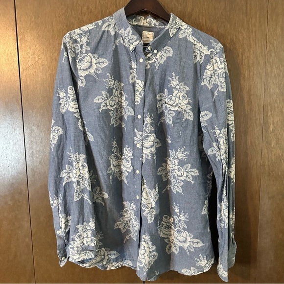 GAP Blue and White Casual Button Down Shirt Floral Design Sz XL Tall Coastal - Picture 2 of 9